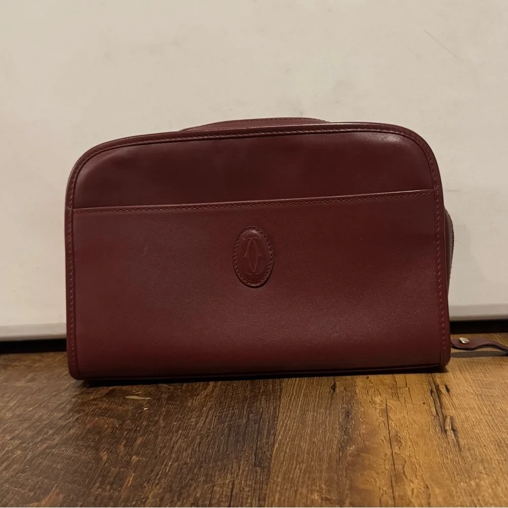 Cartier Vintage Burgundy Leather Cosmetic/Toiletry Pouch